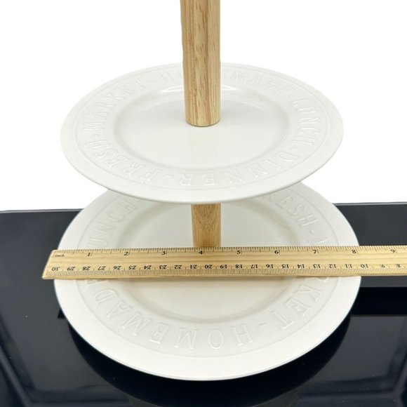 2 Tier Serving Tray White Porcelain Wood Bread and Butter Australia Farmhouse - Picture 10 of 12